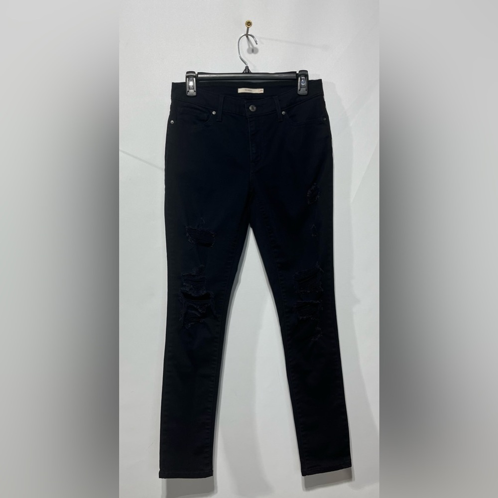 Levi's 711 Skinny Women's Black Distressed Jeans Size 29 Inseam‎ 30”